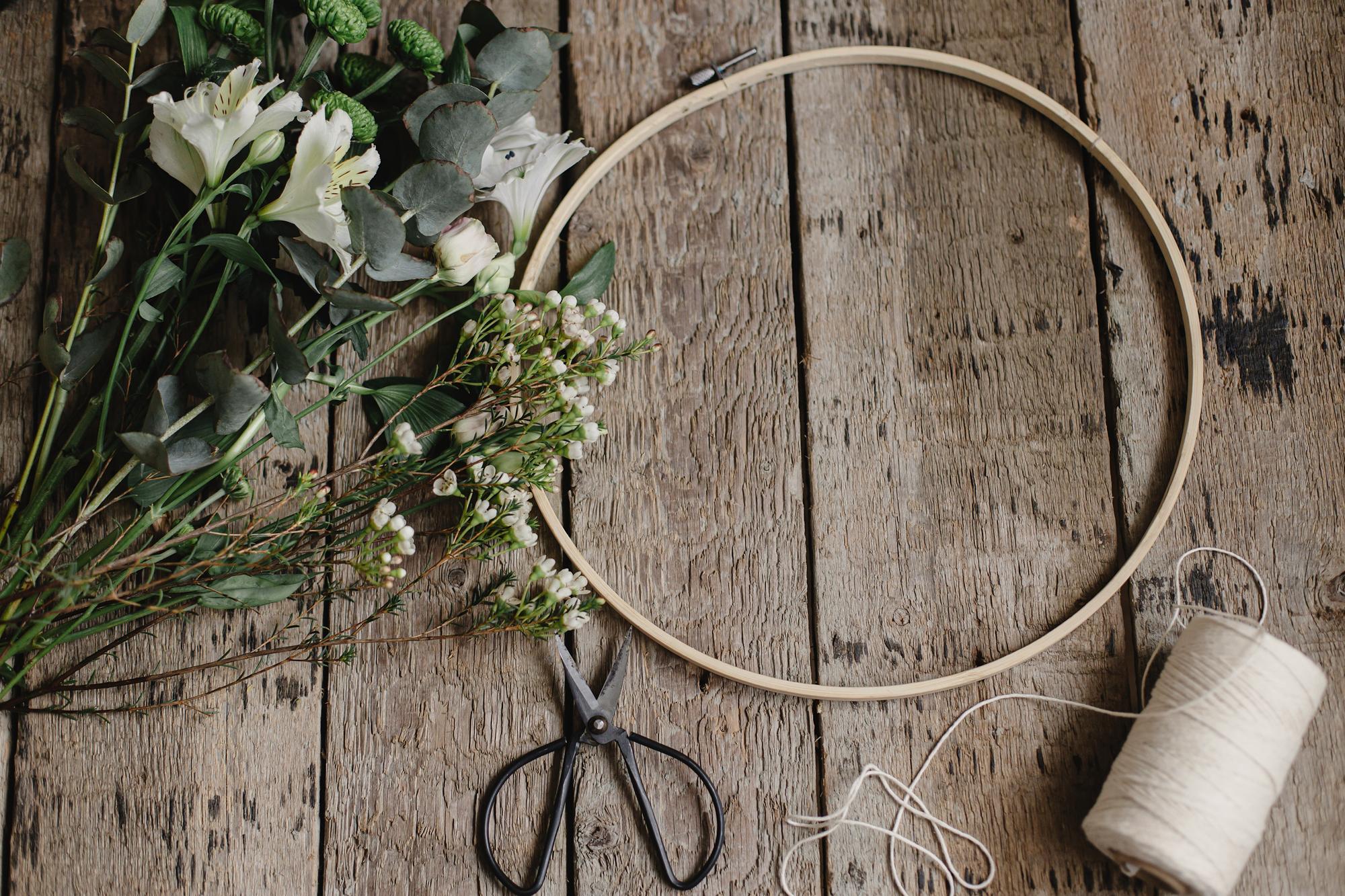 embroidered botanical hoop in natural light
