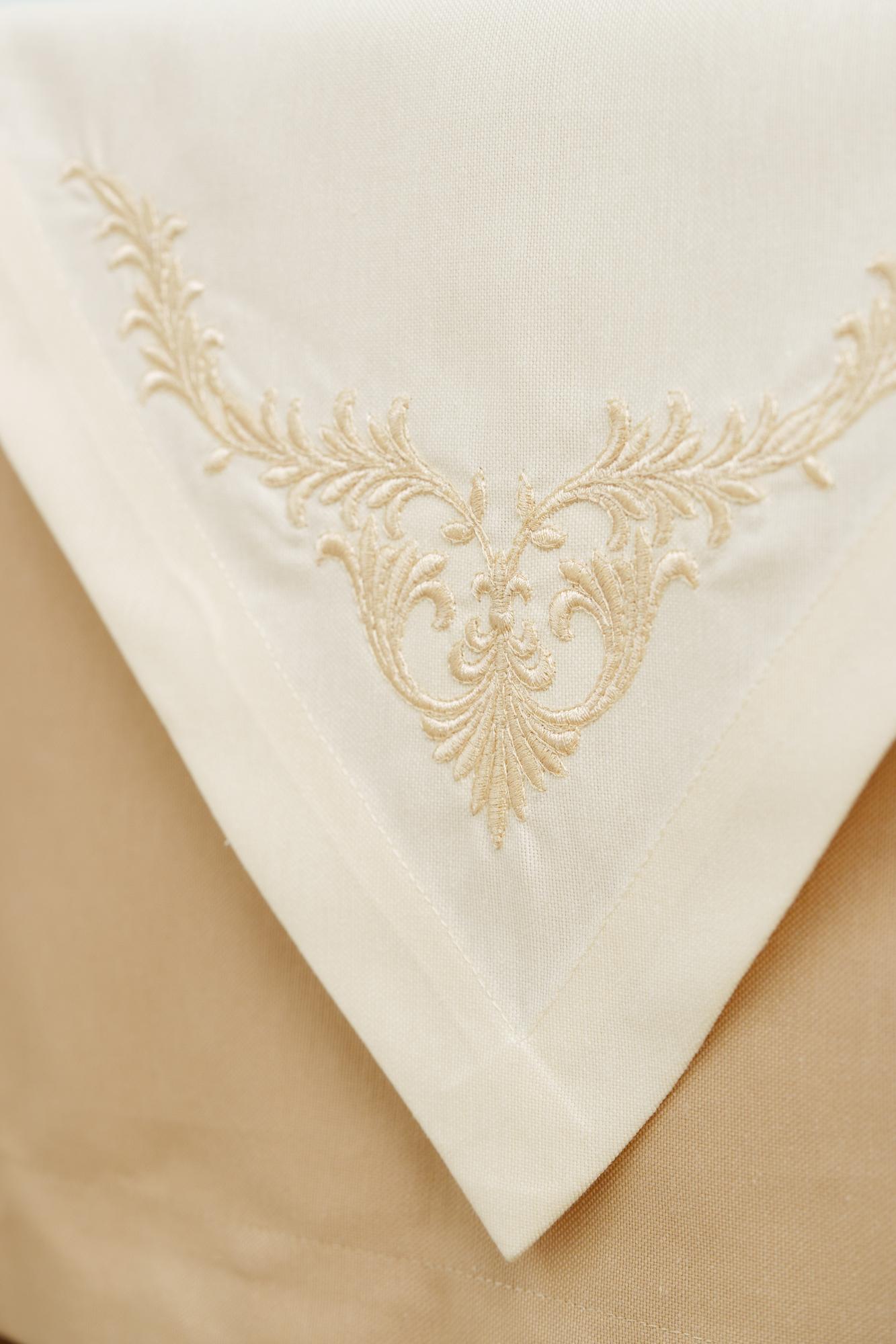 linen napkin with corner monogram embroidery